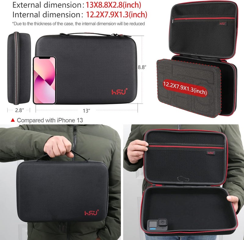 HSU Carrying Case for GoPro Hero 13, 12, 11, 10, 9, 8, 7, 6, 5 Black, AKASO Campark and Accessories, GoPro Travel Case with Fully Customizable Interior, Action Camera Storage Bag（Large） - Image 2